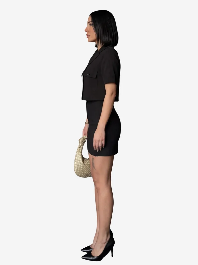 MY FASHION Black MY FASHION Short Sleeve Crop Shirt & Mini Skirt Two-Piece Set for Women | Best Price UAE